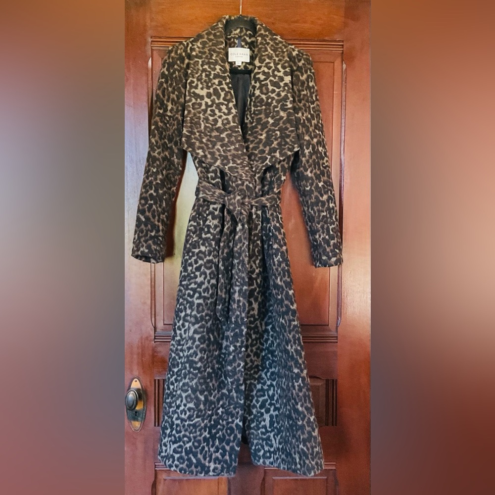 Cole Haan Signature Leopard Print Maxi Coat size 6